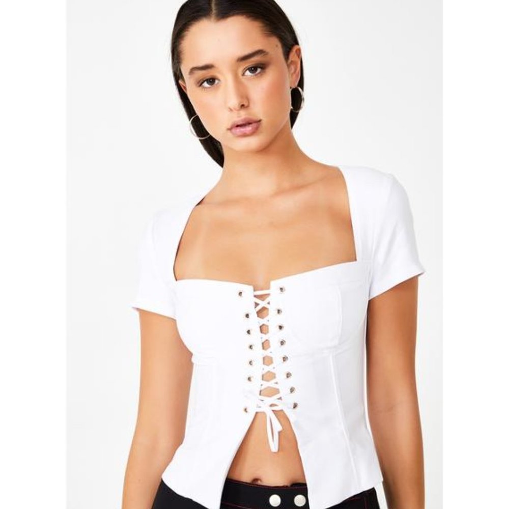 I AM GIA Lace-Up Evita Top White Size Small